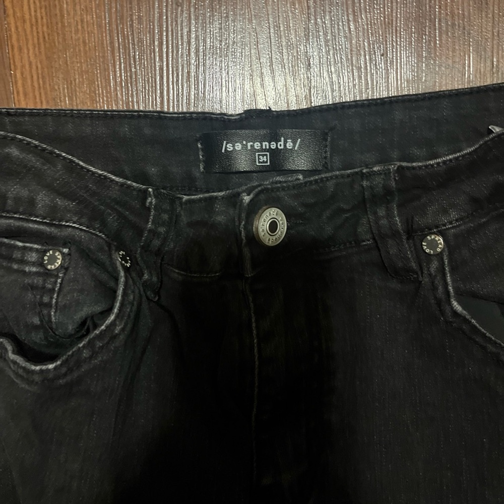 Serenade Men's Black Paint-Splash Skinny Jeans with Washed Gray Hem & Ankle Zipp - Picture 6 of 13